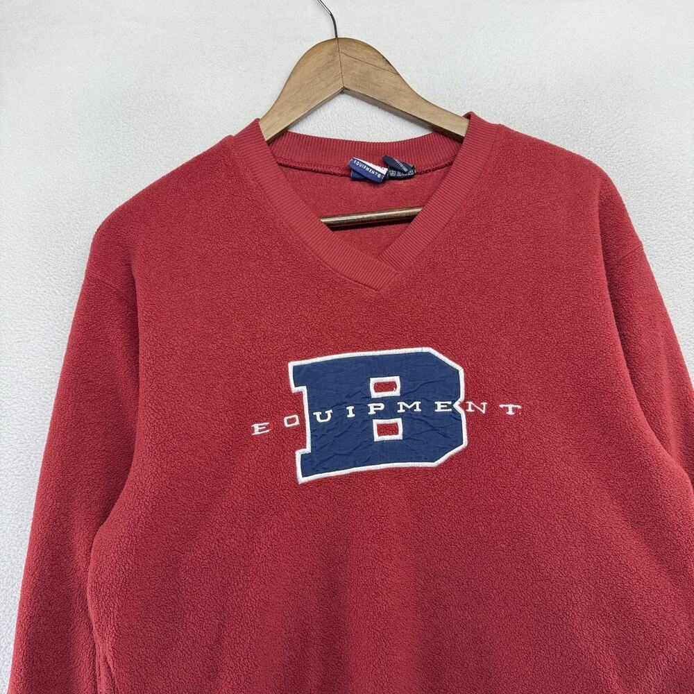 Vintage Bum Equipment Sweatshirt Men's Small Red V neck Fleece Embroidered y2k